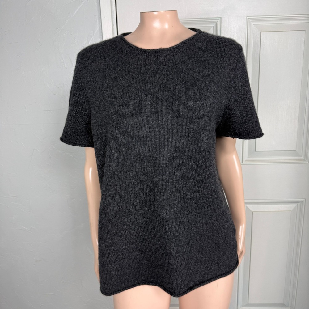 Theory Women's Sweater L Cashmere Crew neck Short Sleeve Gray Knit Tolleree QQ19
